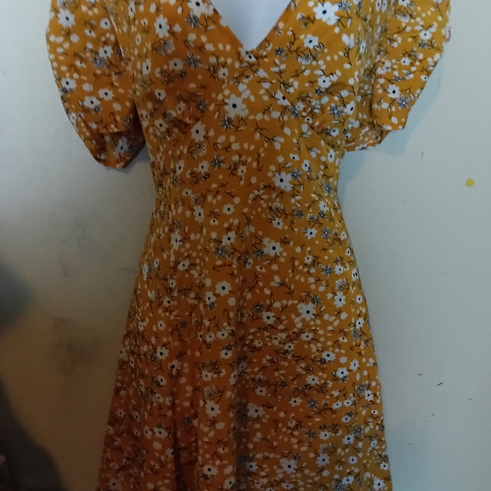 SHEIN Mustard Floral Midi Dress